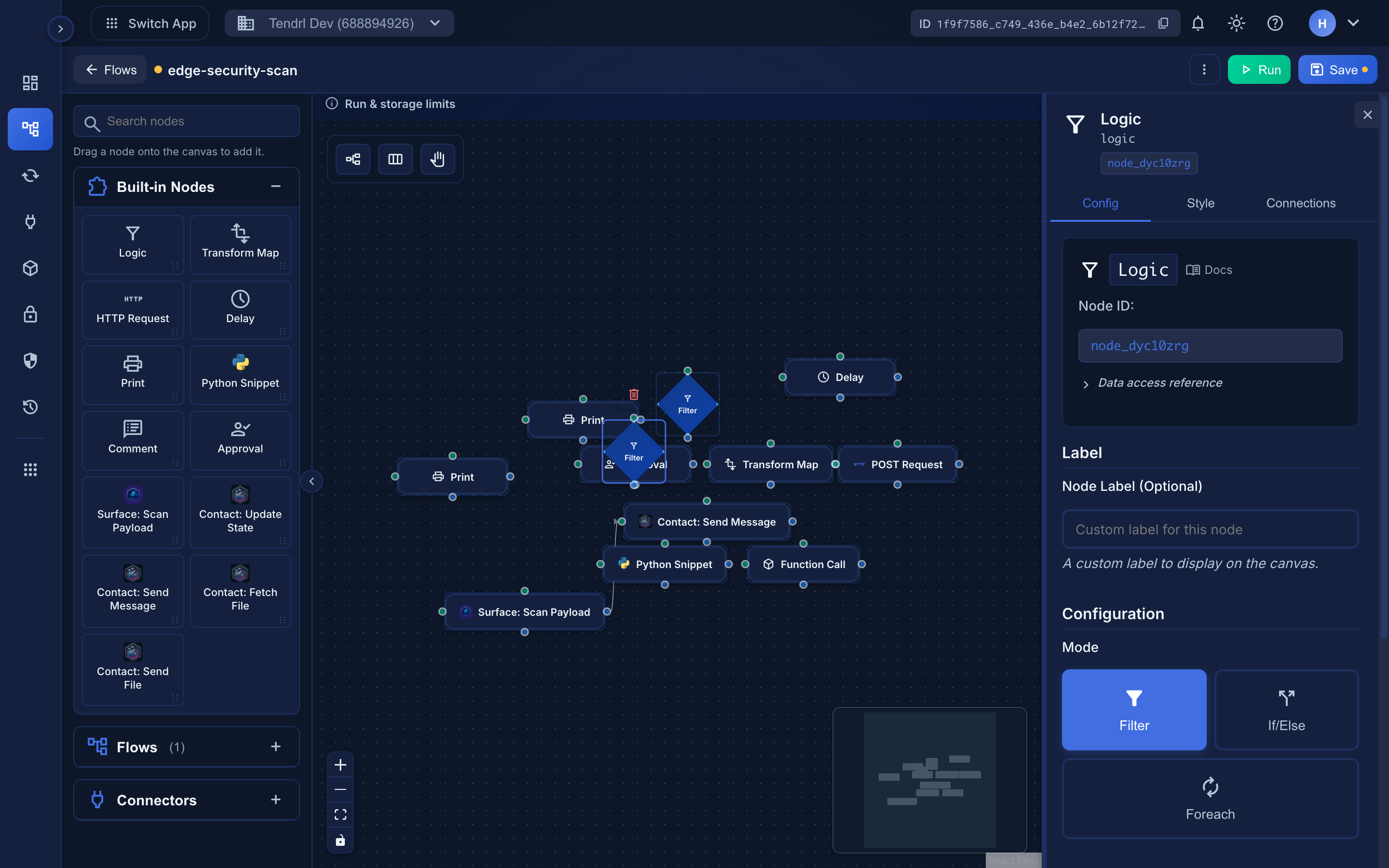 The Logic node's Mode selector — Filter, If/Else, or Foreach — with the If/Else condition field.