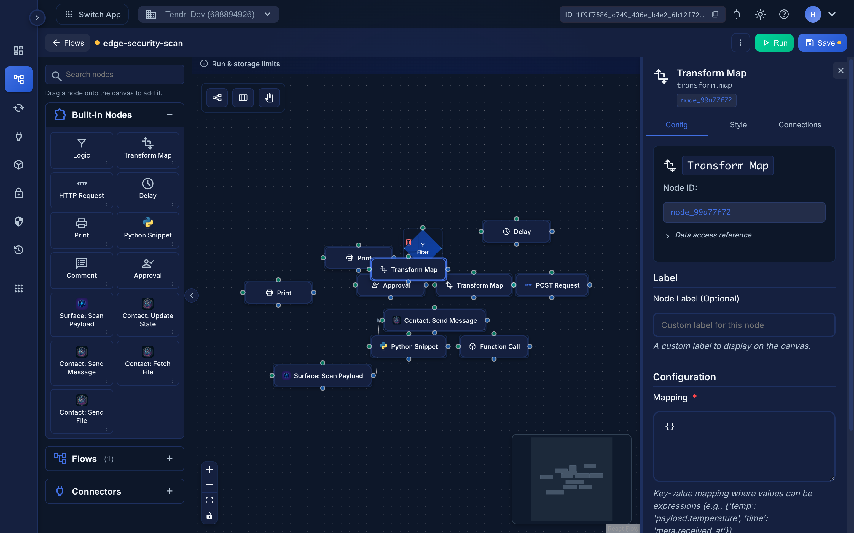 The Transform Map node's mapping configuration.